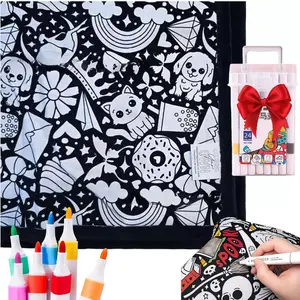 DIY Coloring Blanket 24 Color Pens Art Marker Pens Washable Reusable Soft Fleece Drawing Blanket DIY Painting Blanket for Kids Adults Home Decor Drawing Tools
