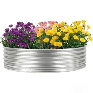 5x5x1ft/4x4x1ft Land Guard Galvanized Raised Garden Bed Kit, Galvanized Planter Raised Garden Boxes Outdoor, Round Large Metal Raised Garden Beds for Vegetables