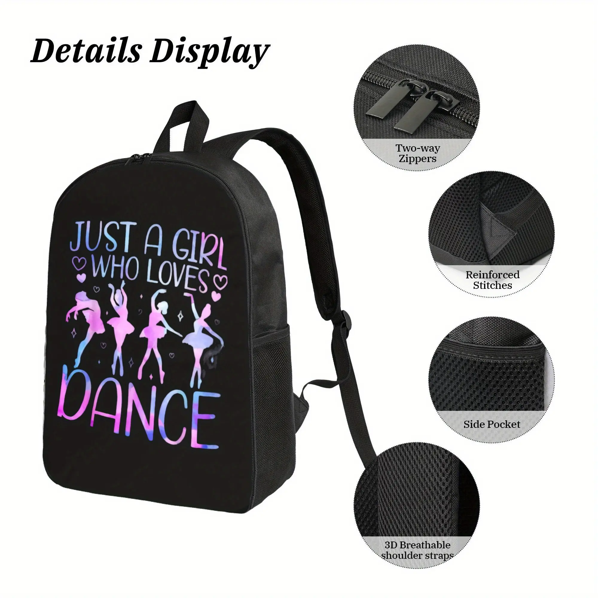 Best Trendy Just a Girl Who Loves Dance Backpack - Lightweight School Bag with Zipper Closure, Adjustable Shoulder Straps - Dancing Girls Graphic in Pink & Blue - Perfect for Ballet, Jazz, Hip-Hop Dancers - Everyday & Performance Use - Easy-Clean Polyeste