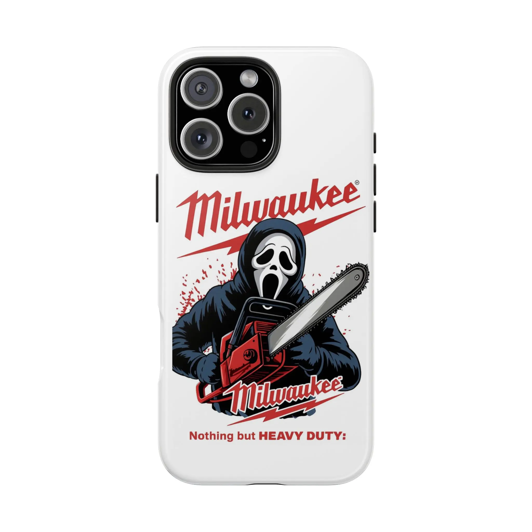 Milwaukee Ghostface Chainsaw Phone Case, Heavy Duty Tool Inspired Horror Design, Blue Collar Mechanic iPhone Case, Funny Gift for Him