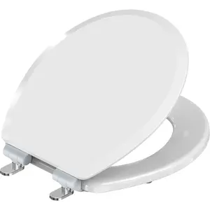 Pro Elite Heavy-Duty  Toilet Seat Round, White,  Quick-Release Easy-Clean and Change, HushMotion Soft Close, StainShield High-Gloss Finish, Arch-Tite Secure Fit
