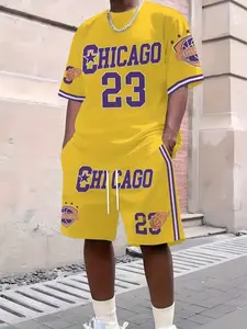 Men's Printed Short Sleeve T-Shirt + Shorts Set, Casual Sportswear, Breathable Outdoor Wear, Summer 3D Set, Adult Men