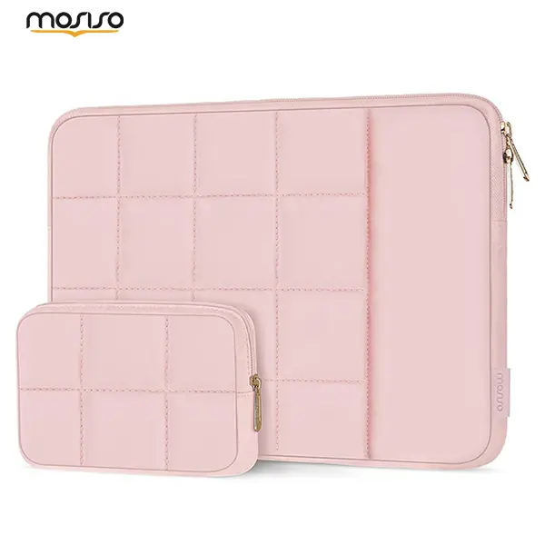 MOSISO Puffy Quilted Laptop Sleeve with Accessory Pouch - Synthetic Work Accessories Messenger Bag, Water-Resistant Polyester Case for 13.3-15.6 in Laptops, for Anyone on the Go & Work, Laptop Bags, 13.3-15.6 Inch
