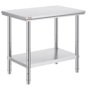 【Father's Day】VEVOR Stainless Steel Prep Table, 35 x 24 x 31 Inch, 700 lbs Load Capacity, Heavy Duty Metal Worktable with 3 Adjustable Height Levels, Commercial Workstation for Kitchen Garage Restaurant Backyard