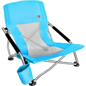 Low Beah amping Folding hair, Ultralight Bakpaking hair with up Holder & arry Bag ompat & Heavy Duty Outdoor, amping, BBQ, Beah, Travel, Pini, Festival (Set of 1 Blue)