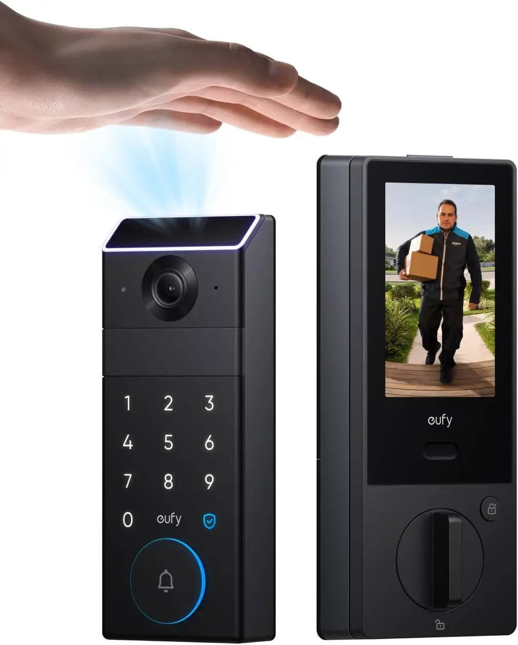 In Element Security Smart Lock FamiLock S3 Max with Palm Vein Recognition, Keyless Entry Front Door Lock, Wi-Fi Keypad Deadbolt+ 2K HDR Doorbell Camera, 16GB Built‑in Storage, BHMA 1, Rear Lock Video Screen