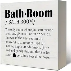 Funny Bathroom Decor Signs, Bathroom Definition Wooden Box Sign, Funny Wood Signs for Bathroom Restroom Toilet Half Bath Shelf Counter Decor, 5x5 Inch, Bathroom Decorations
