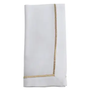 212 MAIN Embroidered Line Design Kitchen Tableware Napkins - 20 in, White-Gold, Set of 4, Embroidery