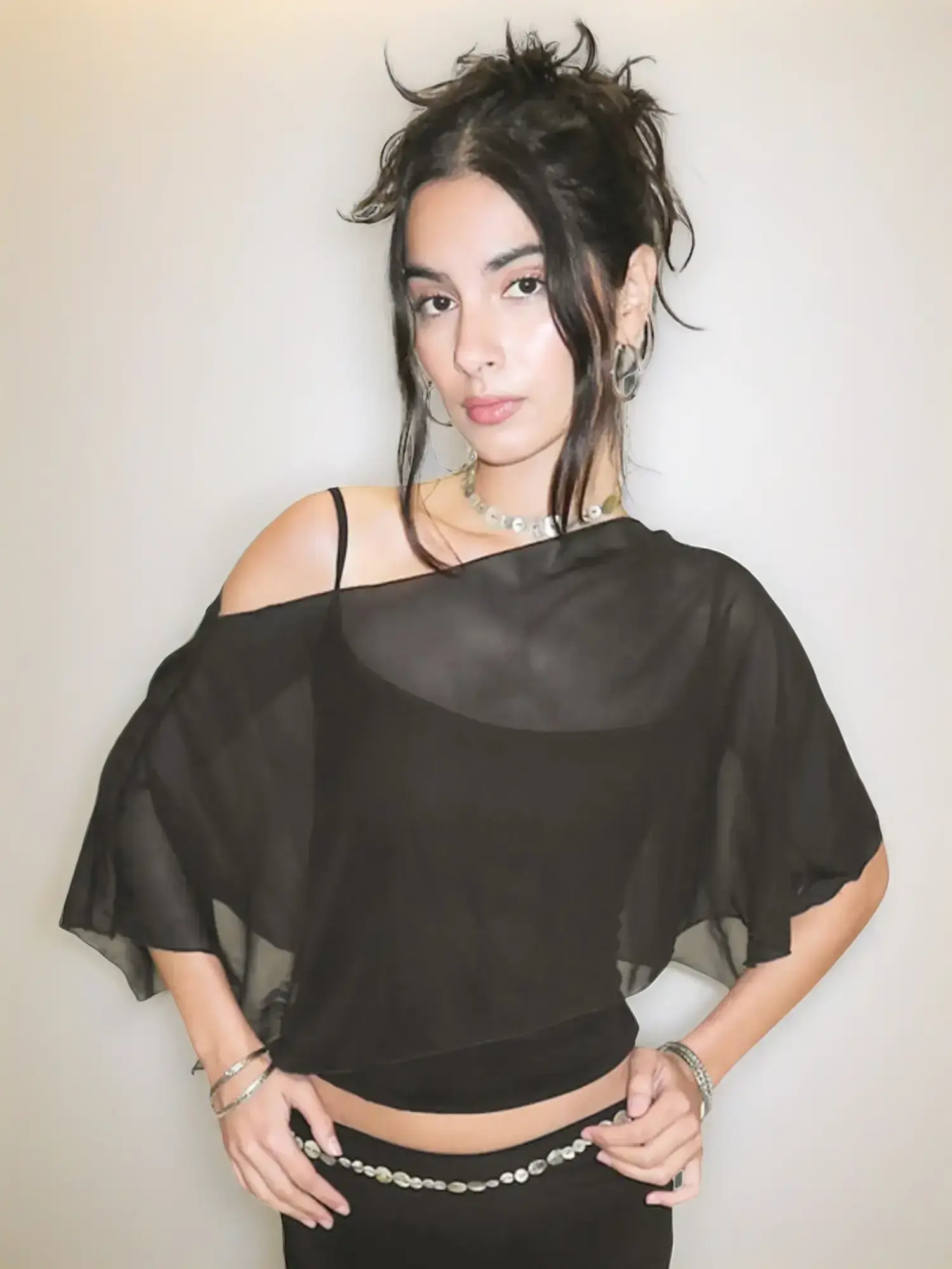 Women's Solid Color Sheer Mesh Crop Top ＆ Cami Top, Fashion Casual Breathable Camisole for Daily Outdoor Wear, Ladies Clothes for Summer