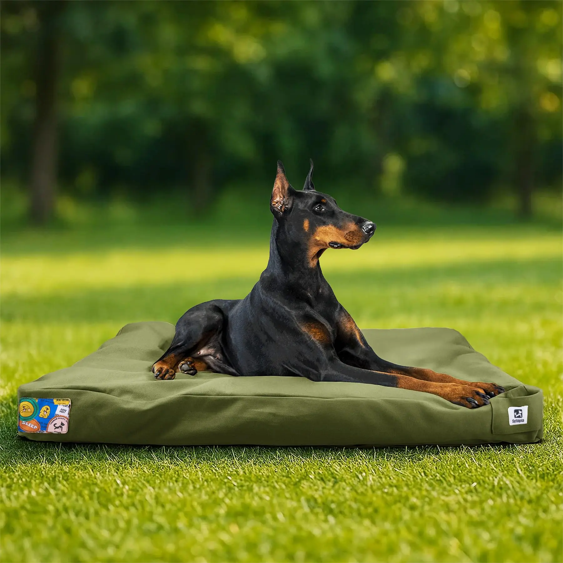 42-Inch Indestructible Canvas Dog Bed for Extra Large Dogs, Chewproof Waterproof Outdoor/Indoor Pet Bed with Machine-Washable Removable Cover, Durable Crate/Patio Pet Pad, Green, Machine Wash