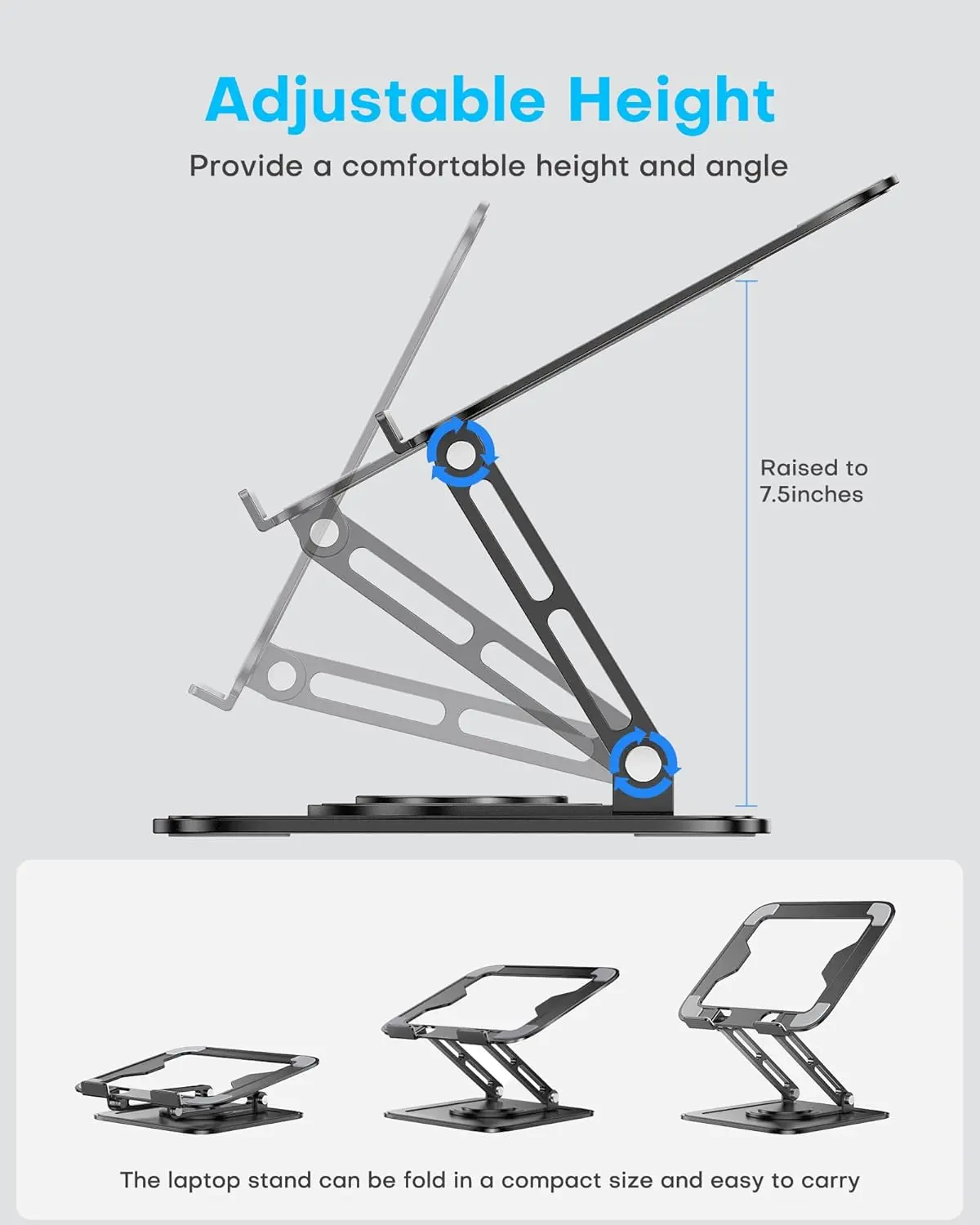 Adjustable Laptop Stand, Computer Stand with 360 Rotating Base, Ergonomic Laptop Riser Mount for Desk Foldable Protable Computer Desk Fits with MacBook Pro Air