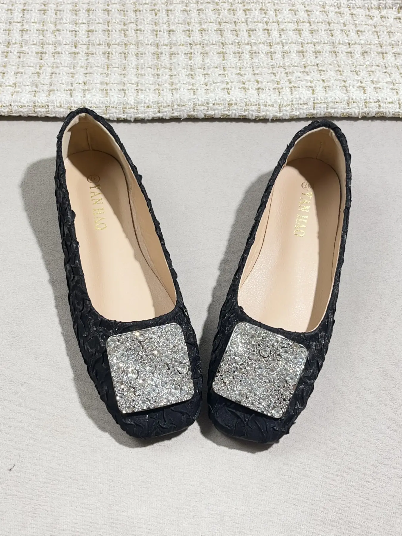 Women's Square Toe Ballet Flats, Textile Material, Casual Style, Soft Rubber Sole, All-Season Comfort, Perfect for Daily Wear, Footwear, Slip On Shoe