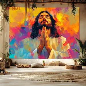1 piece of tapestry features the image of Jesus praying, with exquisite detail and vibrant colors, making it perfect for holiday decoration or as a gift, enhancing the artistic and cozy atmosphere of the space