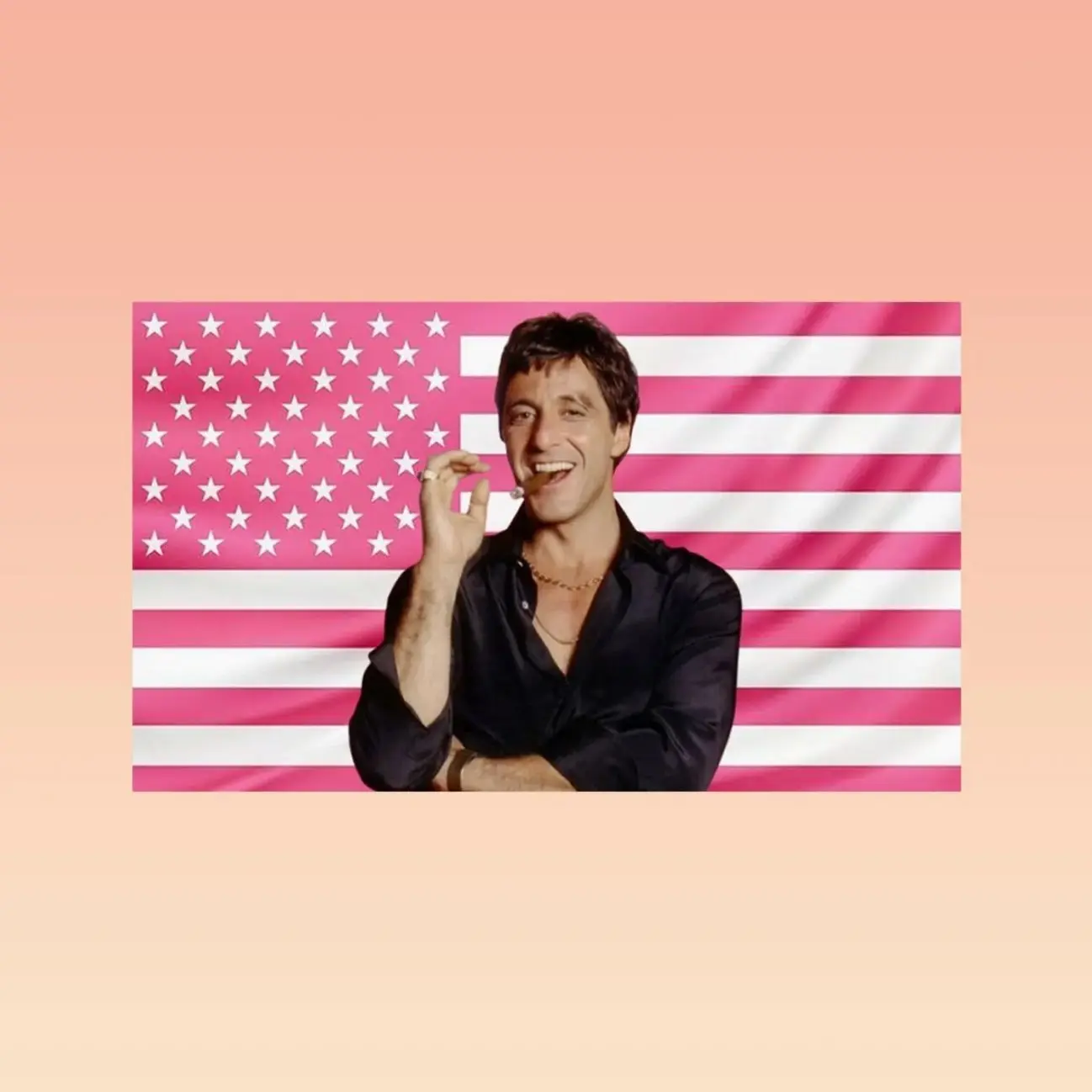 Scarface Pink American Flag Tapestry – Crime Movie Wall Art | Aesthetic Pink Flag | Classic Film Decor | Movie Room Gift