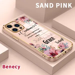 Electroplated Phone Case for iPhone 15 Pro Max 16 14 Plus 13 12 11 Graceful Floral Scripture Soft TPU Silicone Dirt-proof Easy to Clean Soft Cover Gift