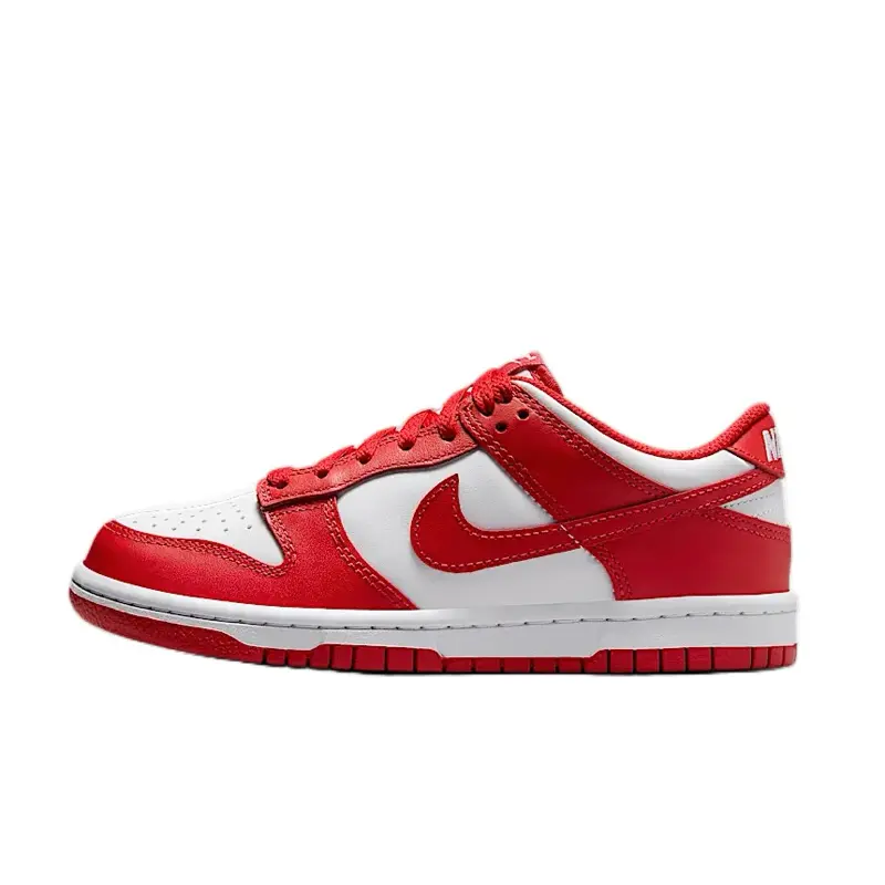 Nike Dunk Low White University Red Youth/Women’s Low-Top Casual Sneaker Trainer, Fashionable Versatile Sports Footwear for Daily Lifestyle, Fashionable Versatile Sneakers, Everyday Sneaker, Lace Up Sneaker