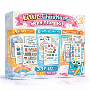 [Mega Bundle] Christian Kids Laminated Kindergarten Educational Posters - 33 Premium Posters for PreK Classrooms and Sunday School Supplies, 9 Bible, 8 Calm & Kind, 16 Educational, Laminated Cardstock, 11x17 Inches, Ages 3-5