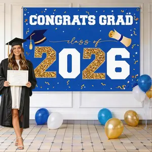 1PC, Shimmer Wall Backdrop, 2026 Blue Gold Graduation Season Photography Background Cloth, made of polyester, suitable for graduation celebrations, photography studio props, wall decorations, indoor/outdoor decorations, Graduation Party Decor