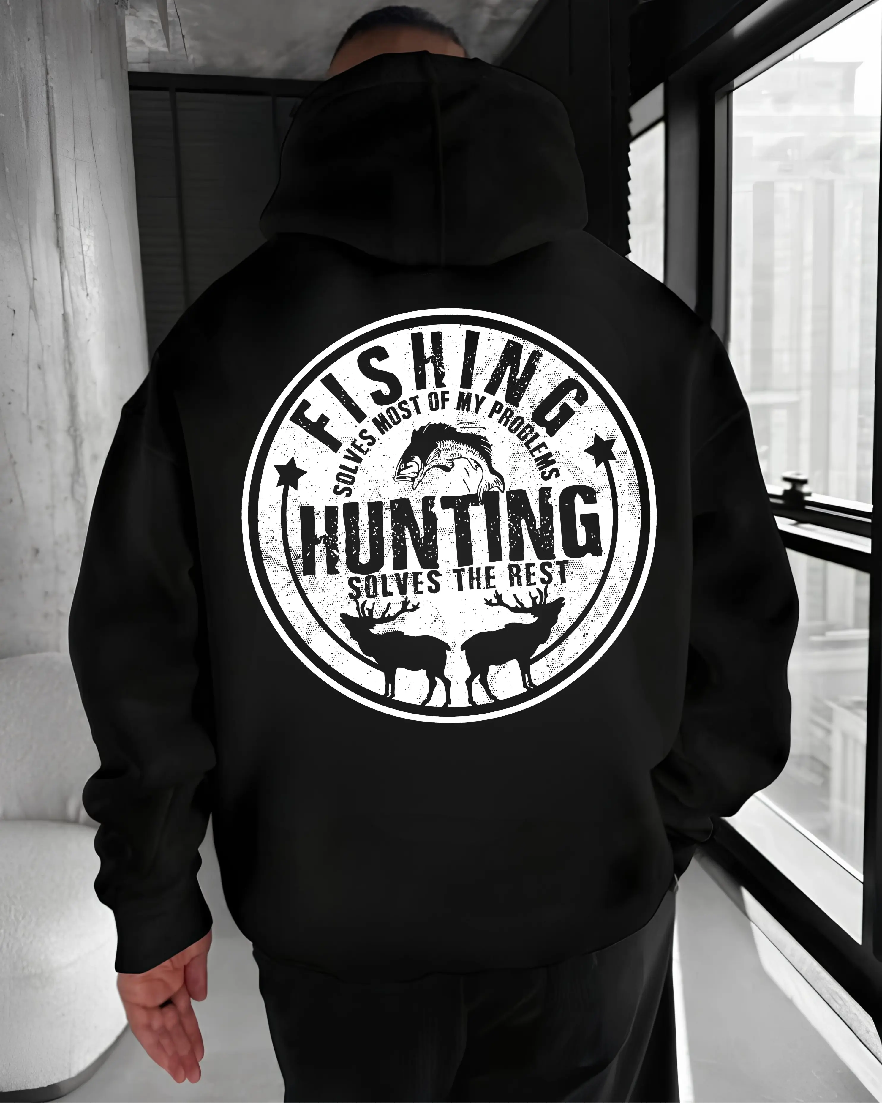 Fishing Solves Most of My Problems Hunting Solves the Rest Hoodie – Vintage Outdoors Fishing Hunting T Shirt for Men – Rustic Sportsman Graphic Sweatshirt