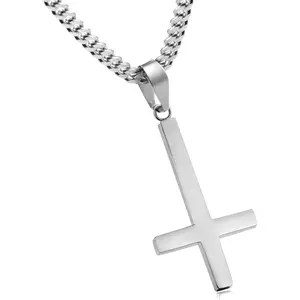 MILACOLATO Stainless Steel Inverted Cross Pendant Necklace Trendy Unisex Jewelry with 24 Inch Chain Gold/silver/black Color