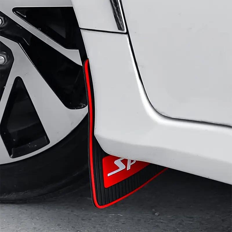 2Pcs Automotive Durable Mud Flaps & Splash Guards - Black with Red Pattern, Flexible Guard, Screw-Mount Car Accessories, Weather-Resistant Debris Shield for SUV Truck, Bumper Protection Exterior Accessory