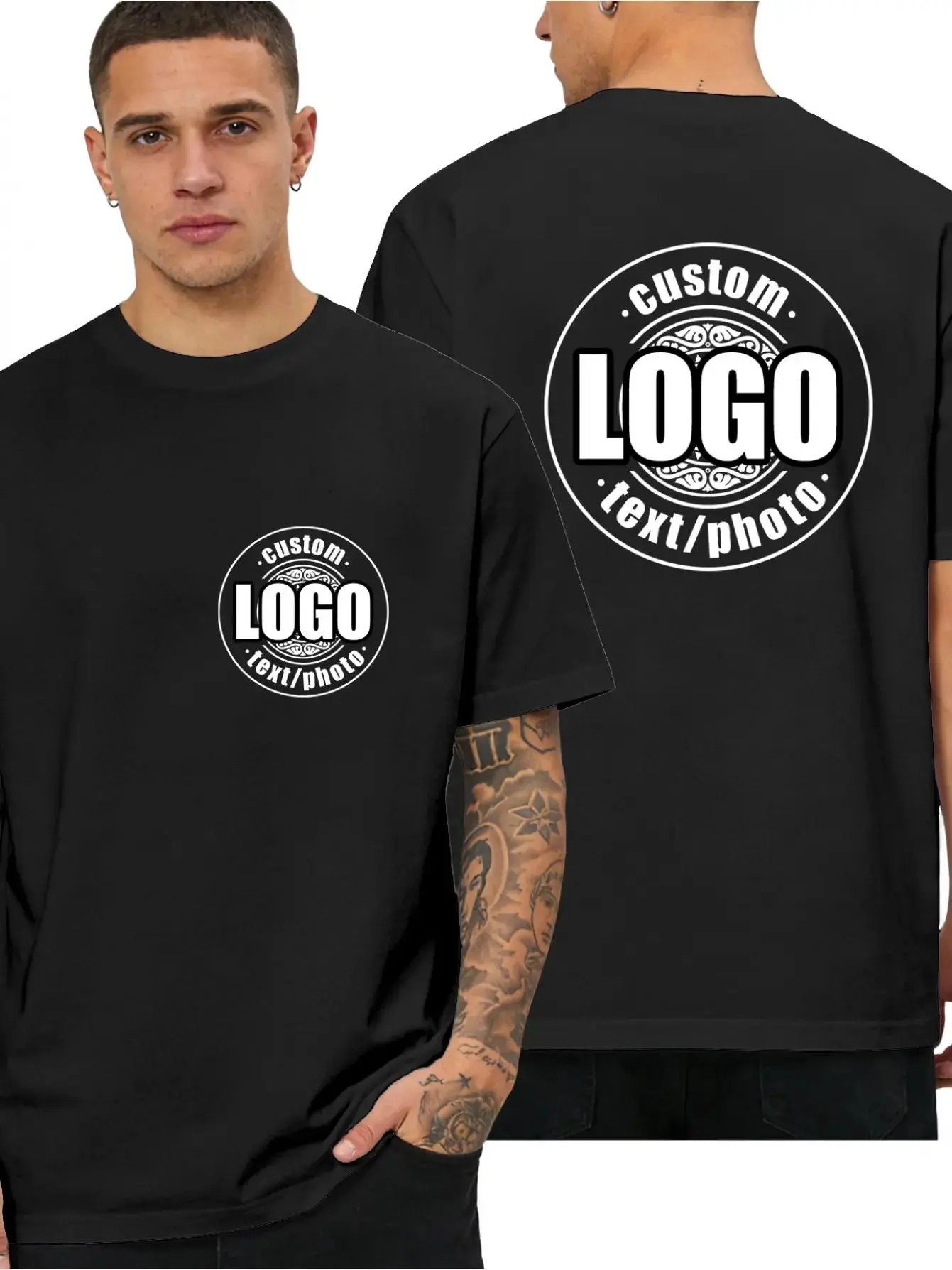 Mens Breathable Short Sleeve Crew Neck Custom T-Shirt, Design Your Own Unisex graphic Tee With Custom Logo, Photos & Texts | Free Custom Design, Free Re-Print for Misprints, Free Size Issue Returns