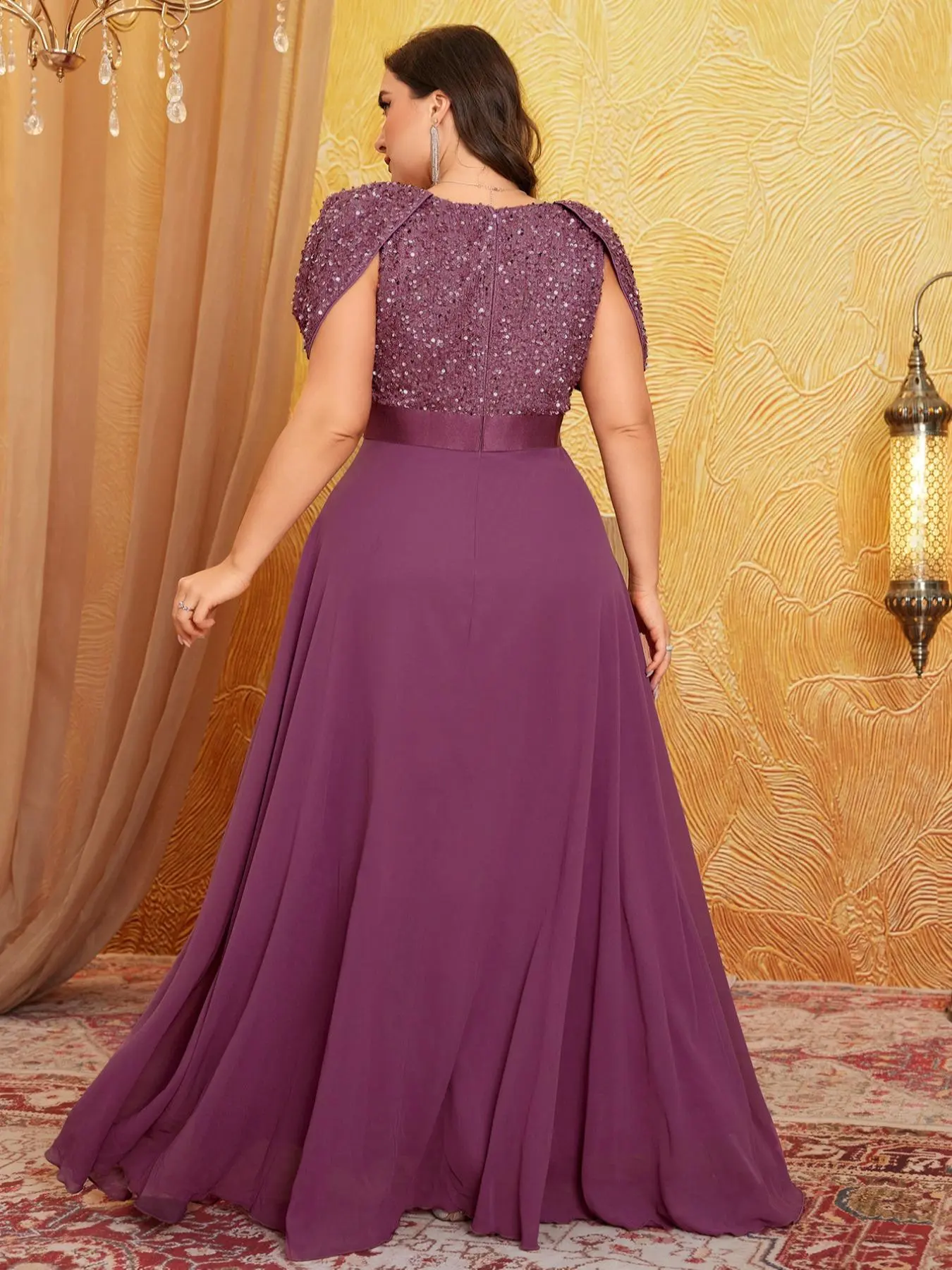 sequin chiffon overlay dress Plus Size Formal Dress