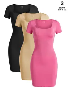 Womenswear Short Sleeve Square Neck Bodycon Dress Lady Summer Casual Wear SpringStatements