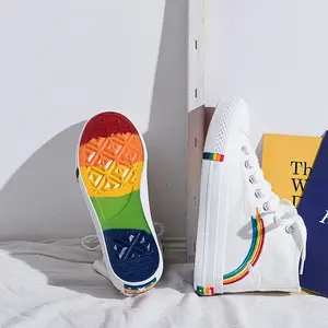 High-Top Rainbow Canvas College Style Shoes
