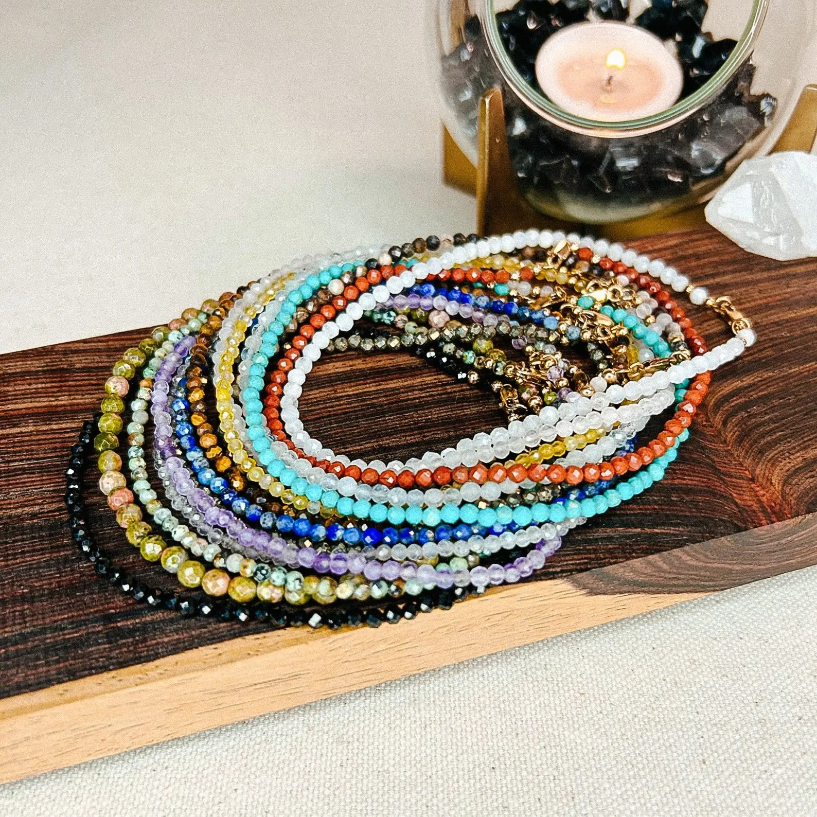 Women's 2mm Tiny Bead Anklet - 40 Choices Natural Dainty Multi-Gemstone, Crystal Healing Chakra Minimalist Ankle Bracelet Gift, Mini Natural Crystal Bracelets & Anklets, Elegant Natural Crystal Bracelets & Anklets