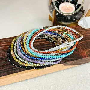 40 Choices Natural Dainty Multi-Gemstone 2mm Tiny Beads Anklet Crystal Healing Charka Minimalist Ankle Bracelet Gift for Women