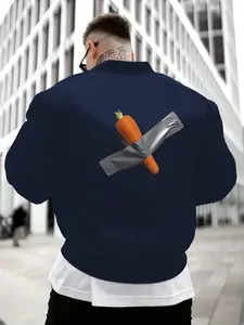 Men's Fall Winter Outdoor Casual Comfortable Stand Collar Sweatshirt Jacket, Carrot Print Zipper Pocket Fashion Outerwear Gift