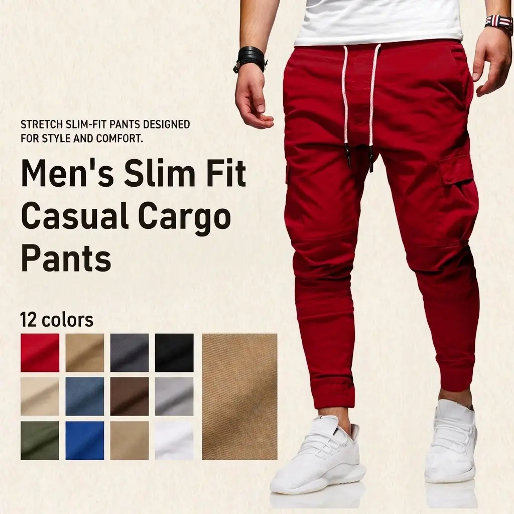 Men's Casual Pants - Cotton Chino Cargo Pants for Hiking and Outdoor Recreation, Drawstring Sweatpants in Twill Track Jogging sohochic