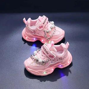 Girls (1-6Y) LED Princess Sneakers! Light-Up + Bead Accents |             Glow-in-the-Dark, Breathable PU (Pink/Purple, Christmas Gift)