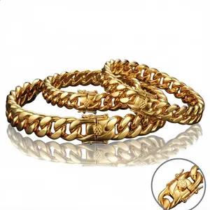 Unisex Gold-Plated Stainless Steel Miami Cuban Link Hip-Hop Bracelet, 6-22 mm Wide, 16-30 in Long, Corrosion-Resistant, Hypoallergenic Men's Accessories