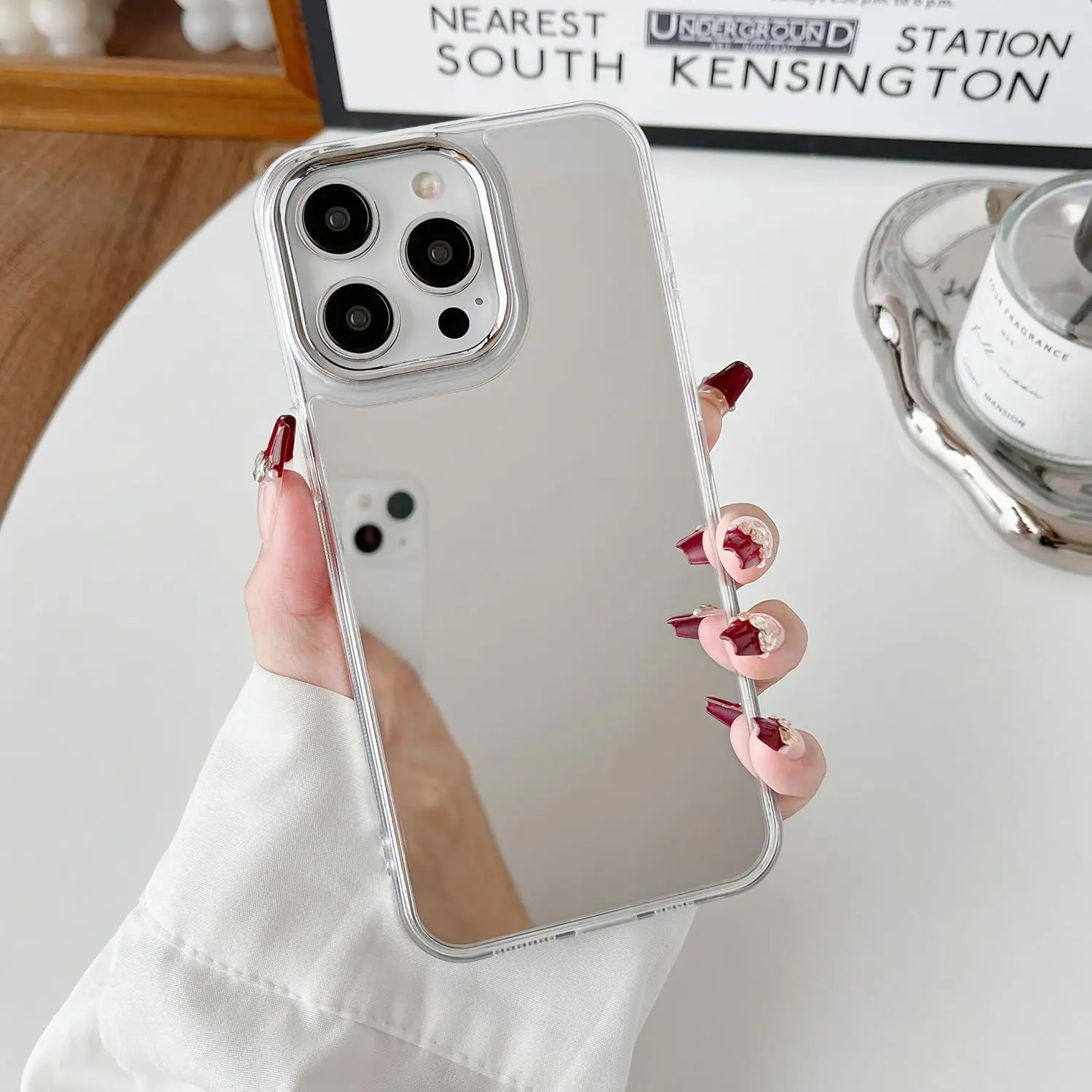 Mirror Smartphone Casing for iPhone 17/16/15/14/13/12/11 Pro Max Plus - Handheld Cellphone Devices Case for Girls, Cute Glossy Hard Back, Soft TPU Bumper, Slim Fit, Anti-Drop Shockproof Protective Makeup Mirror Cover,back to school,back to school haul