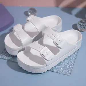 Women's Adjustable Double Buckle Platform Slides, Waterproof Non-Slip EVA Sandals, Lightweight Summer Footwear for Beach, Pool, Casual & Daily Wear