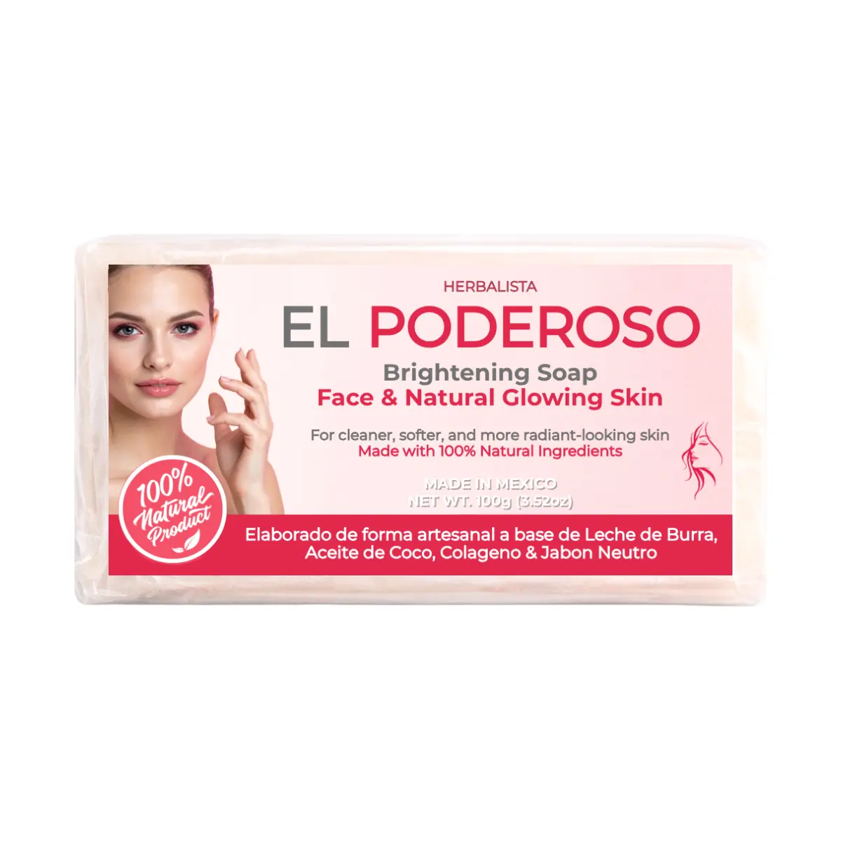 El Poderoso Brightening Soap for Face & Natural Glowing Skin 100g 100% Natural Ingredients Made in Mexico