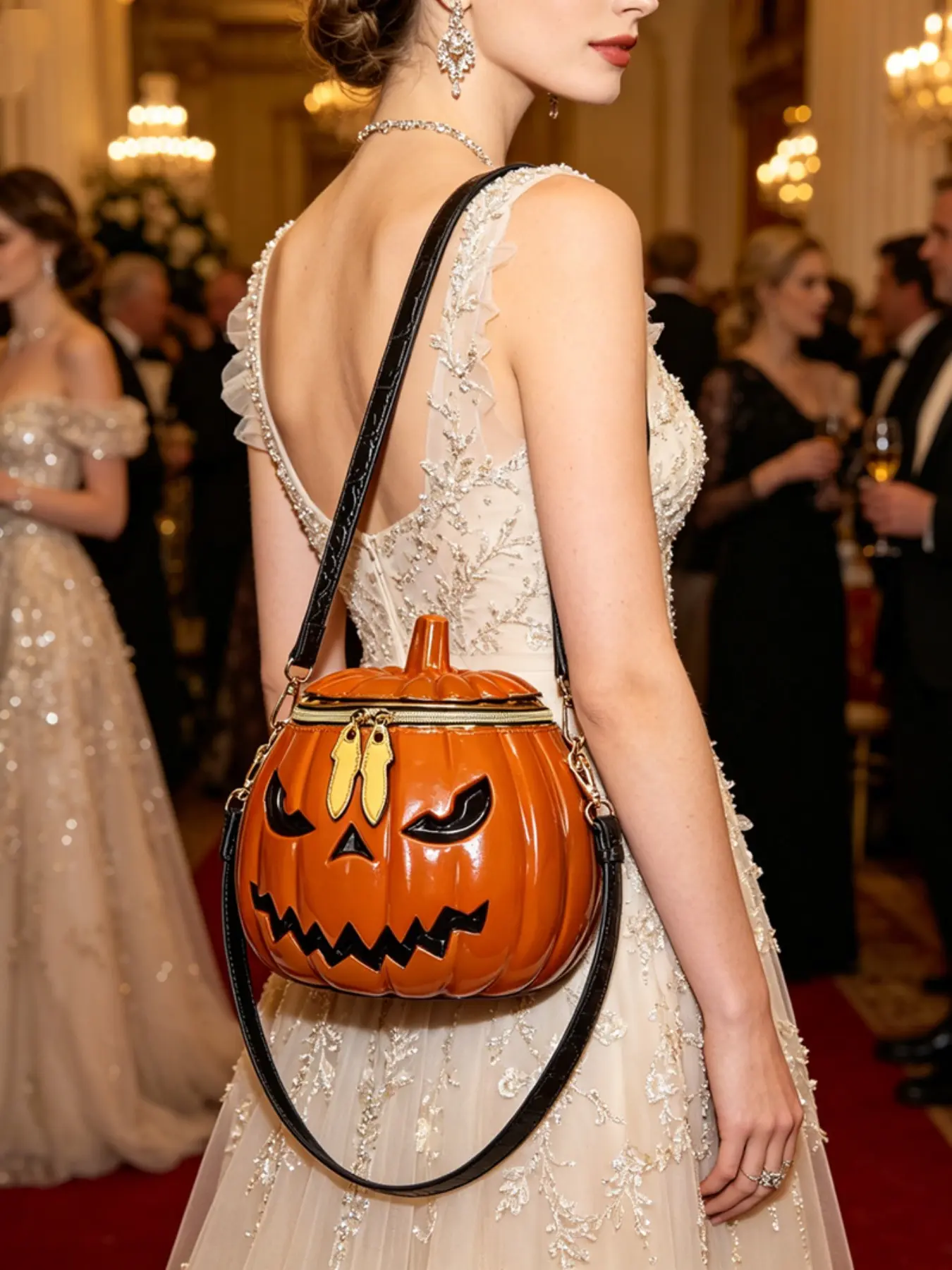 Funny Pumpkin Satchel, Cartoon Leather Finish Bag, All-Season Party Accessory, Cute Crossbody for Halloween, Trendy American Style, Leather Crossbody Bags, Crossbody Shoulder Bag