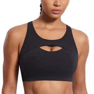 Hollow Out Breathable Sports Bras for Women Molded Cup Training Racerback Bra Medium Impact