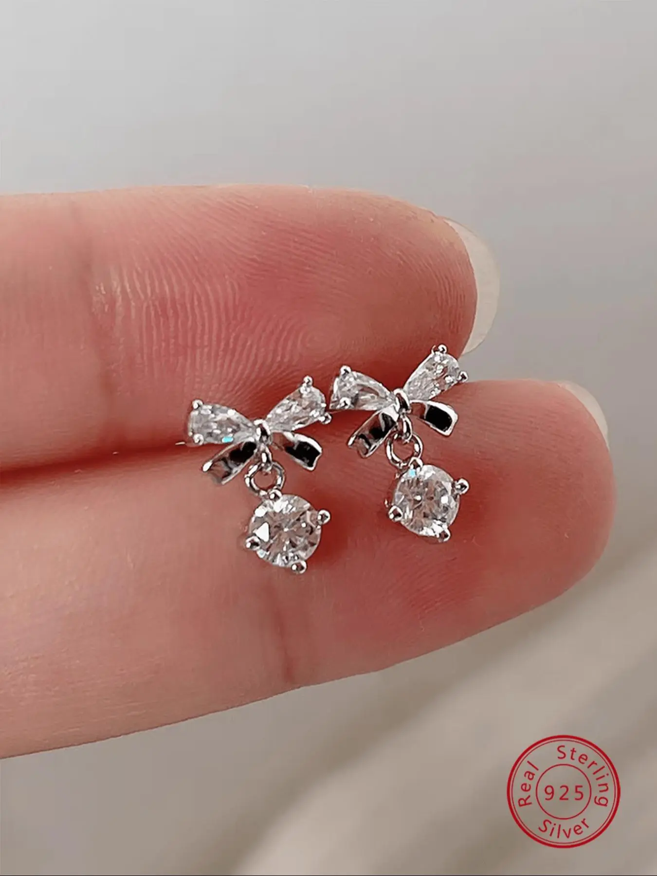 S925 Sterling Silver Cute Bowknot Design Earrings, Stud Earrings Jewelry, Earrings Studs, Fashionable Zircon Inlaid Jewelry for Women & Girls, Trendy All-match & Exquisite Jewelry for Birthday Gift