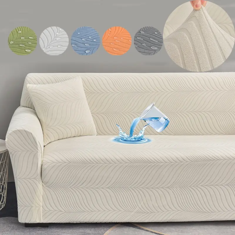 Elastic Sofa Cover with Free Pillowcase Stretchable Durable Nylon Polyester Blend Color Block Design Waterproof Sofa Cover for Living Room Bedroom Office Furniture Protector Elastic Sofa Slipcover Waterproof Couch Covers