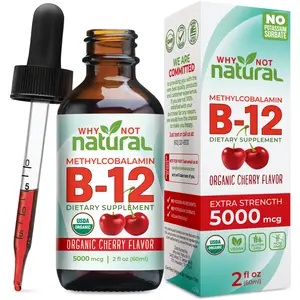 Organic Vitamin B12 Liquid Drops, Extra Strength 5000 mcg Natural Booster Dietary Supplement Edible Fitness