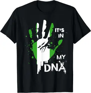 [Pure Cotton Graphics Tee] Nigeria IT'S IN MY DNA Shirt Nigerian Flag Proud Fingerprint T-Shirt