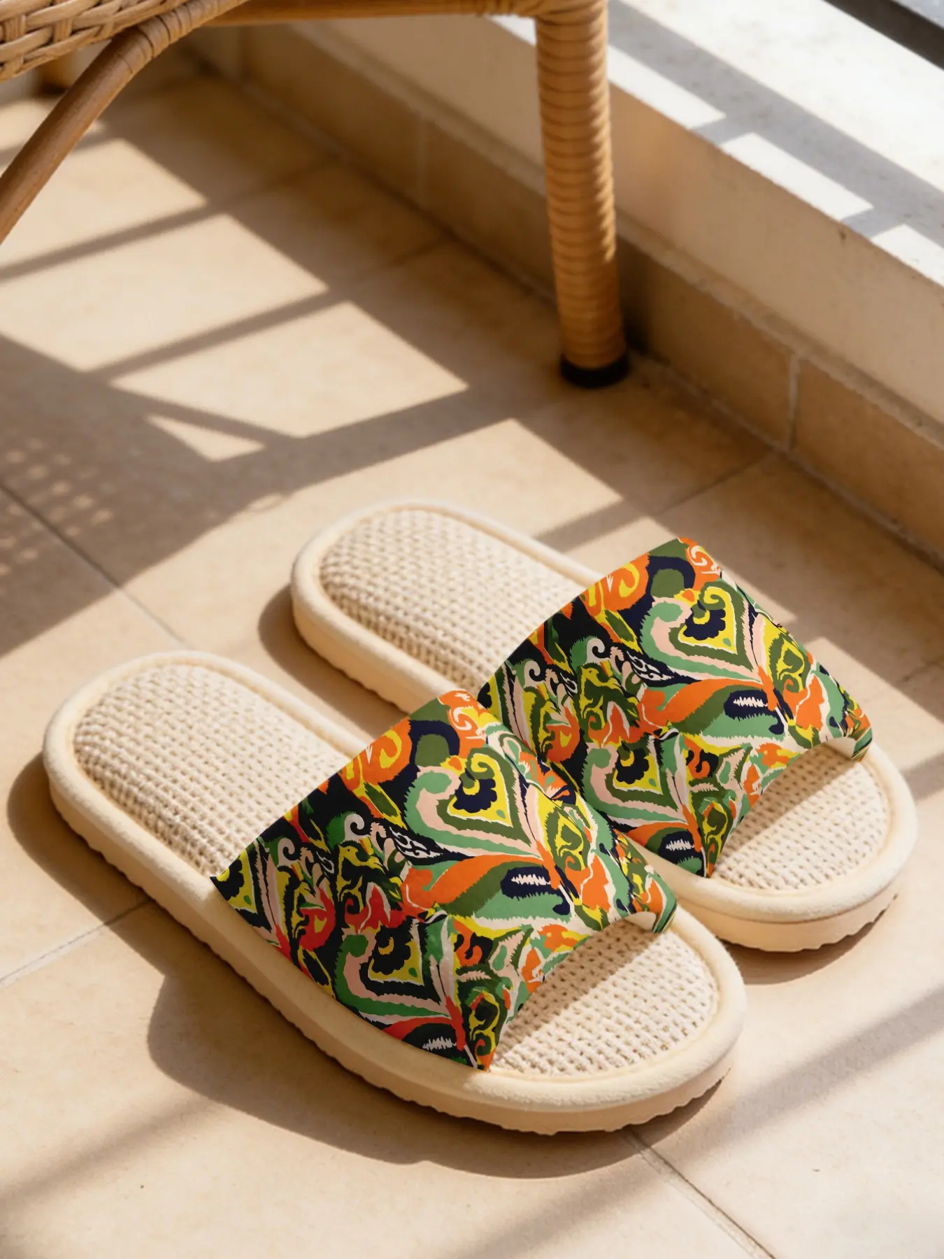Vintage Paisley Pattern Print Linen Slippers Vintage Ethnic Style Cloud-Feel Breathable Non-Slip Must-Have For Art Lovers Home & Outdoor
