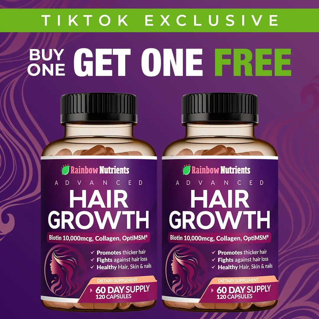 (2-Pack) Rainbow Nutrients Advanced Hair Growth Supplement | Biotin 10,000mcg, Collagen & Saw Palmetto | Hair Vitamins for Hair Loss Supports Thicker Fuller Hair | Hair Skin & Nails | 120-Day Supply Strengthens Hair