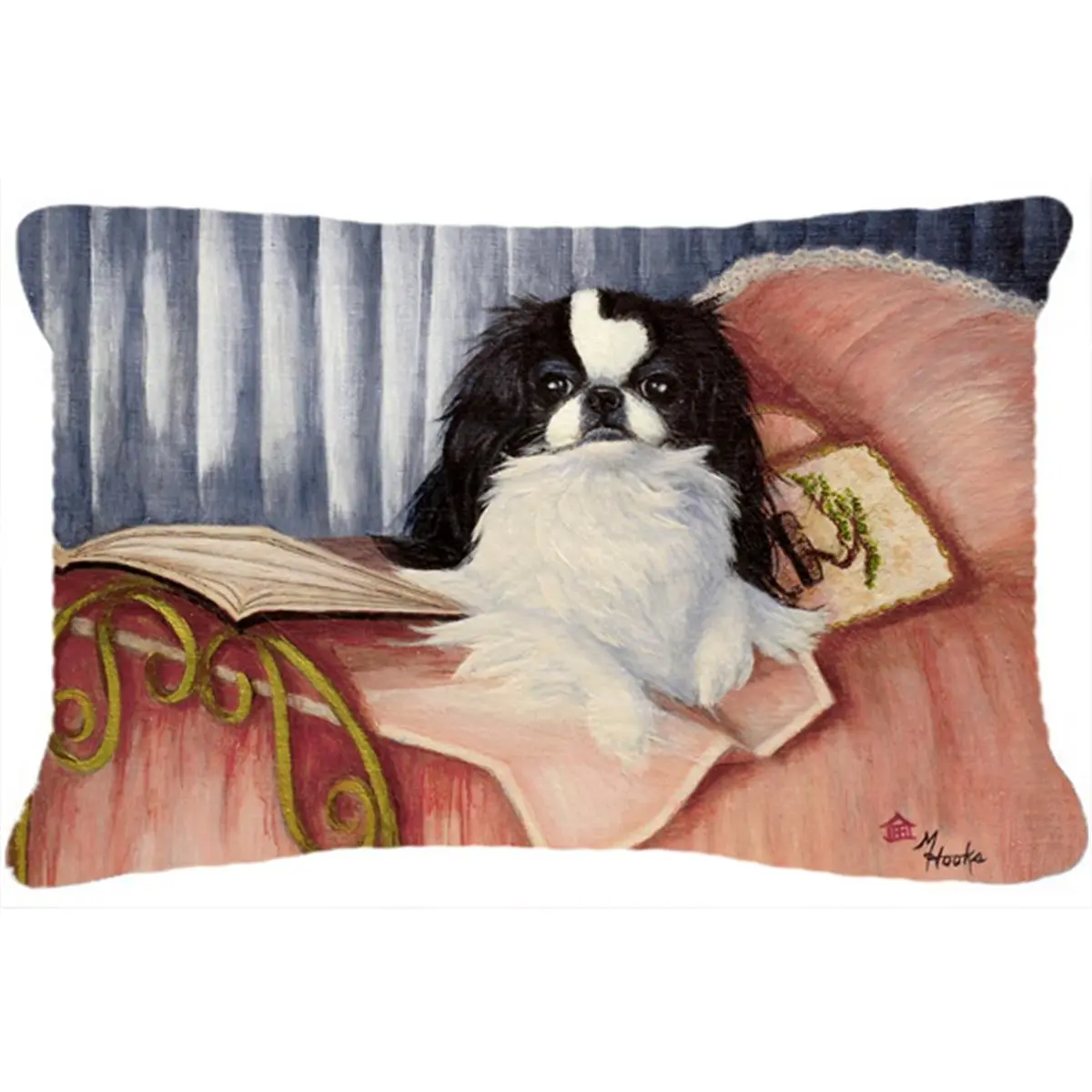 Japanese Chin Reading In Bed Fabric Decorative Pillow
