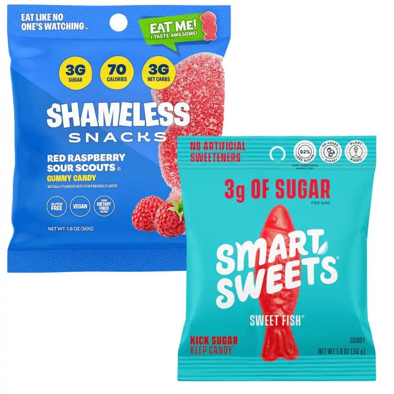 Shameless Snacks SmartSweets Sweet Fish & Red Raspberry Sour Scouts Vegan Plant-Based Gummy Candy Low Sugar Big Flavor 3g Net Carbs