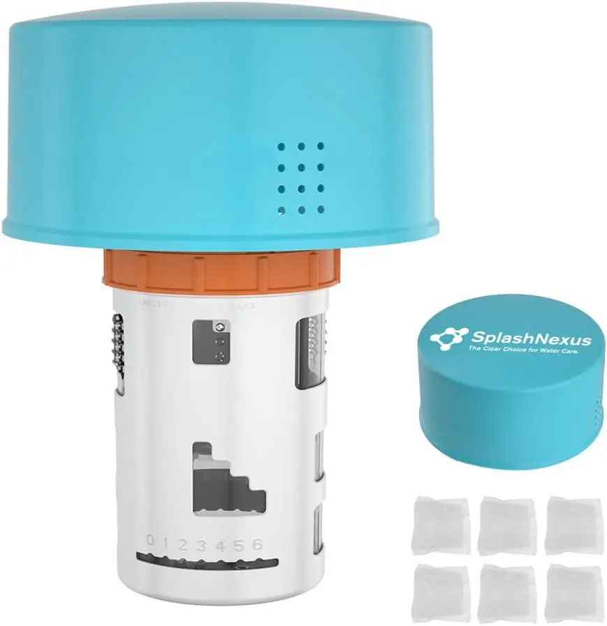 SplashNexus FloatDose 6 Ultra - Pool Chlorine Floater & Dispenser System with 6 Adjustable Settings, Includes Mineral Booster Bags for Enhanced Water Quality, for 3 Inch Chlorine Tablets, In Ground & Above Ground Pools