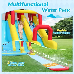 XL Inflatable Water Slides,7 in 1 Large Water Park for Kids and Adults with 750W Blower,Double Blow up Splash and Deep Pool,Climbing Wall,Water Spray,Water Canon for Outdoor